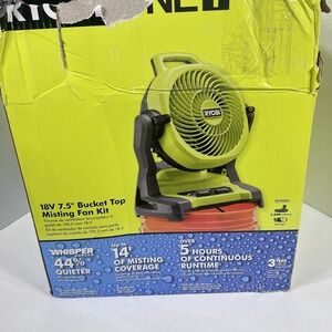 RYOBI ONE 18V Cordless 7.5" Bucket Top Misting Fan- Battery & Charger- Open Box